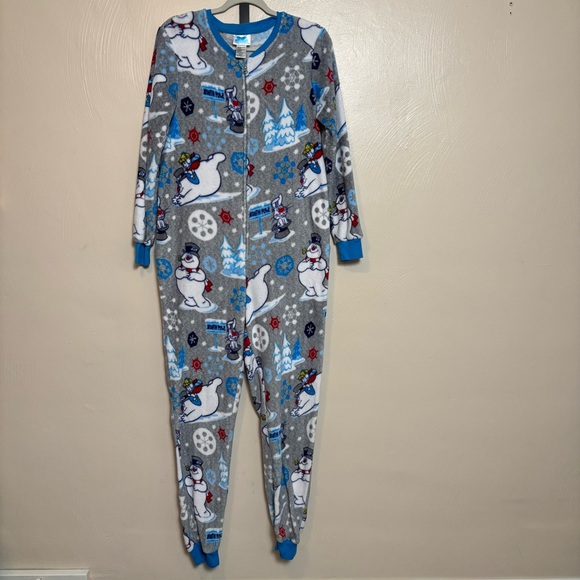 Frosty The Snowman Pajamas One Piece Adult Christmas Fleece Party Size M - Picture 1 of 8